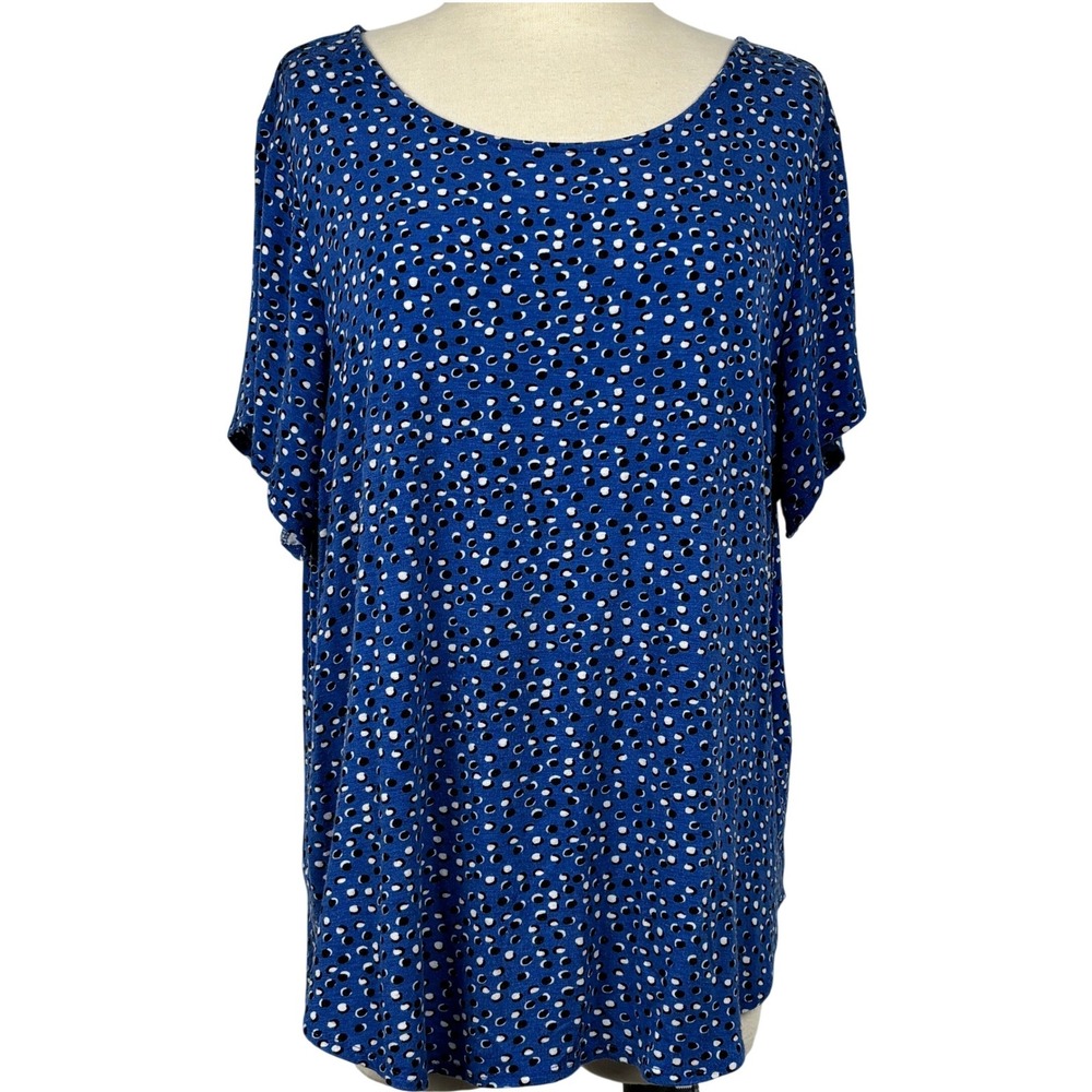 Philosophy Blue Polka Dot Tunic Top Women's 1X Short Sleeve Scoop Neck‎